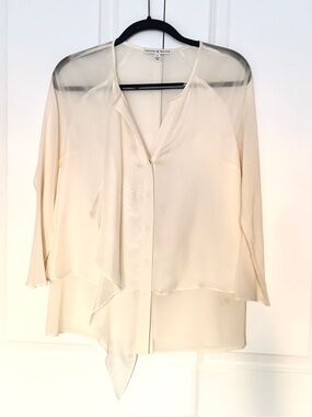 Chelsea and Walker Ivory Silk Asymmetrical Flowy Sheer Blouse Top Size 6